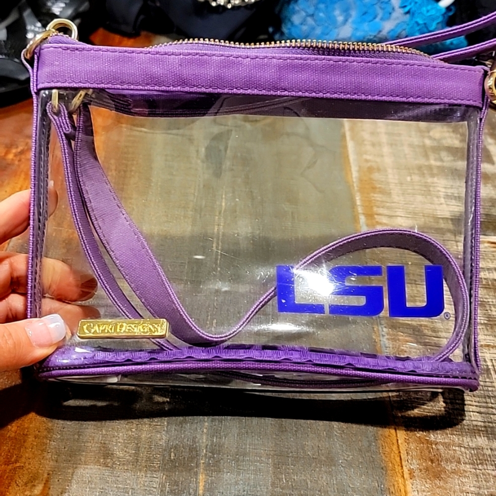 LSU clear cross body with adjustable strap. Perfect size for game day.